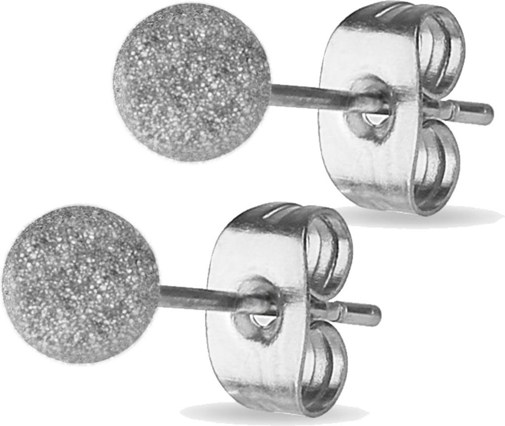 viva-adorno 1 Paar Ø 7mm Ohrstecker Edelstahl Ohrringe mit diamantierter Glitzeroberfläche Z514 silber