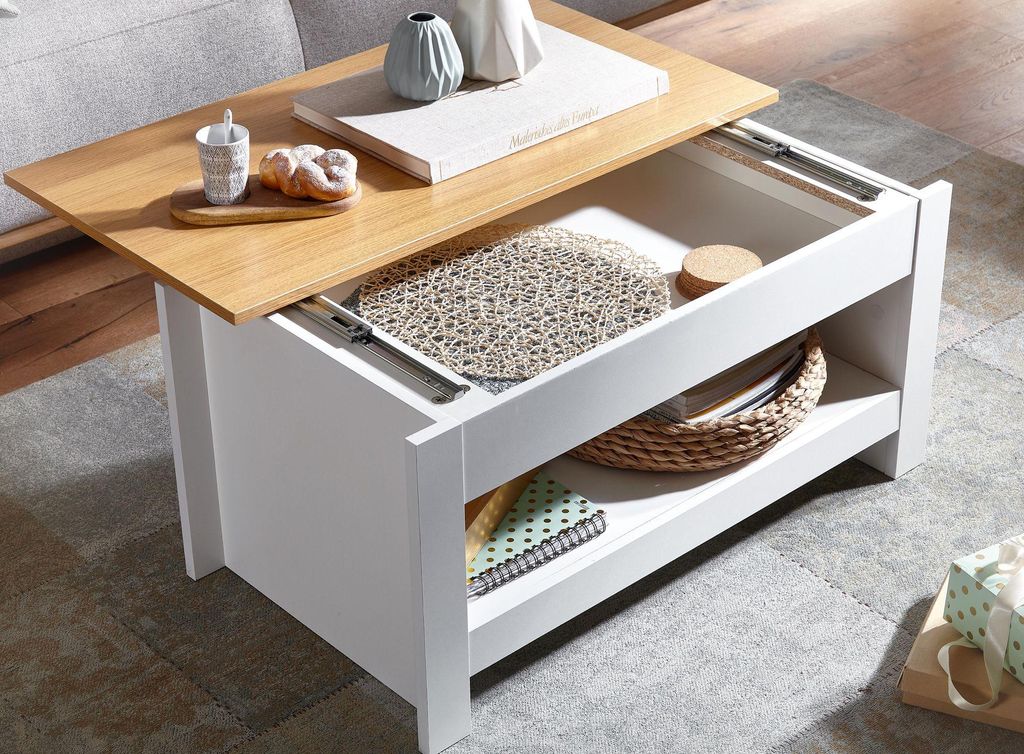 FineBuy Table basse blanche / chêne 85x47x45 cm Table de Image du produit 