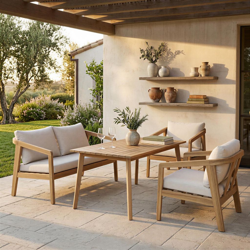 Gartenlounge YAPA aus massivem Akazienholz, Natur/Beige - Produktbild 