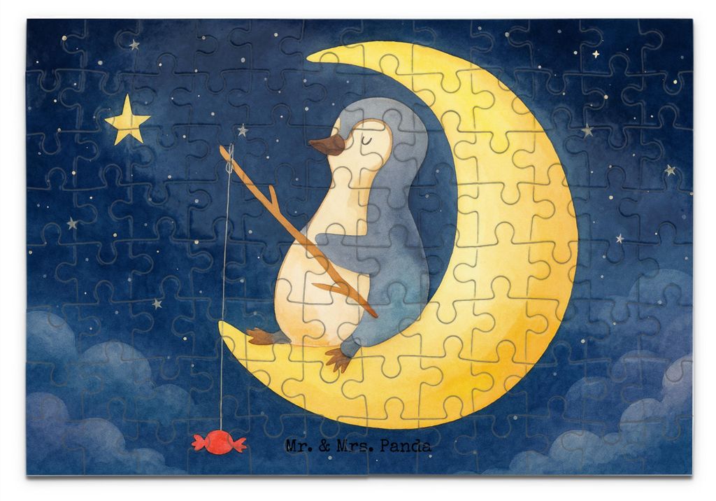Mr. & Mrs. Panda Puzzle Pinguin Mond Design 96 Teile - Weiß - Geschenk, Legespiel, Müde, 500, Geduldspiel, Spruch, Süßigkeiten, 300, Schlafzimm...