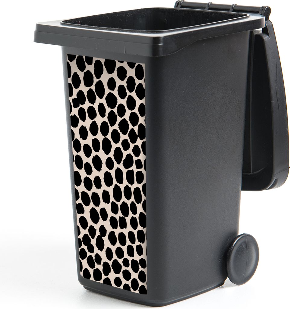 MuchoWow Mülltonnenaufkleber Polka dots - Schwarz - Beige 44x98 cm - Containeraufkleber - Aufkleber - Mülltonnen-Aufkleber