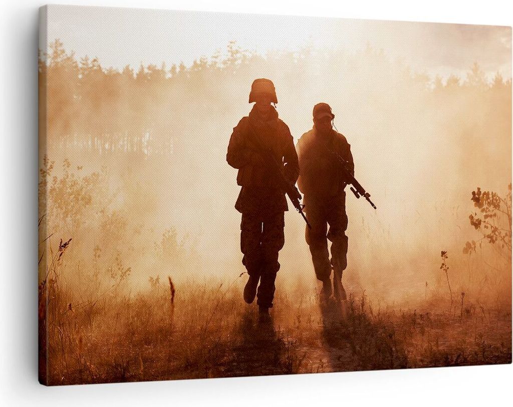 Bild auf Leinwand - Leinwandbild - Soldat Gewehr - 70x50cm - Wand Bild - Wanddeko - Wandbilder - Leinwanddruck - Bilder - Kunstdruck - Wanddekorati...