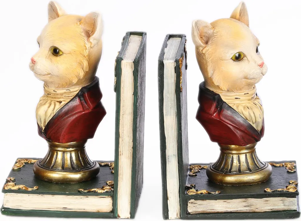 Serre-livres chat sculpture figure élégant en résine noire - Lot de 2