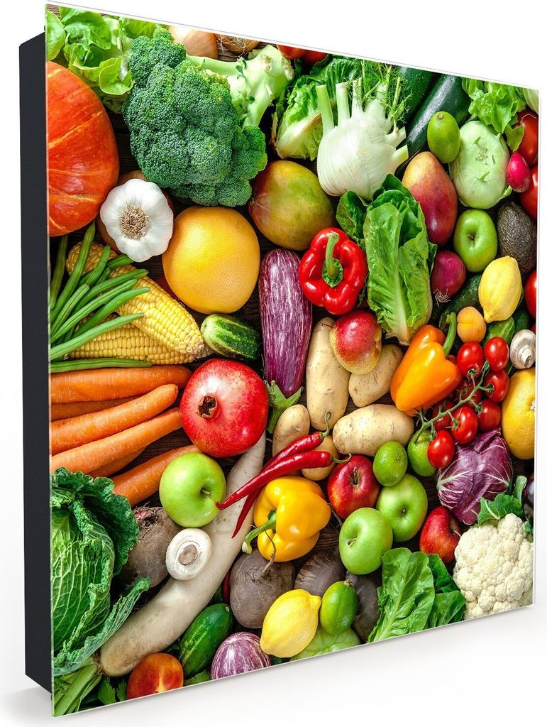 Nachbildung-Schlüsselkasten, Magnetpinnwand und Memoboard mit Glasfront Motiv Obst und Gemüse