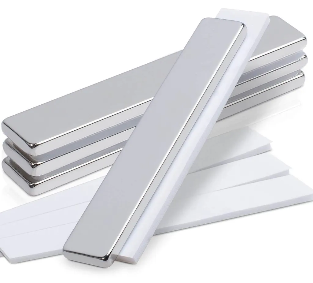 Lot de 4 Aimants en Néodyme 60x10x3 mm Puissants avec Adhésif 3M Intégré