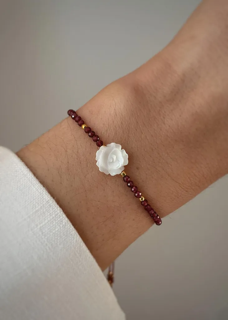 Bracelet Bien-être Grenat et Nacre Rose pour Regagner Confiance en Soi