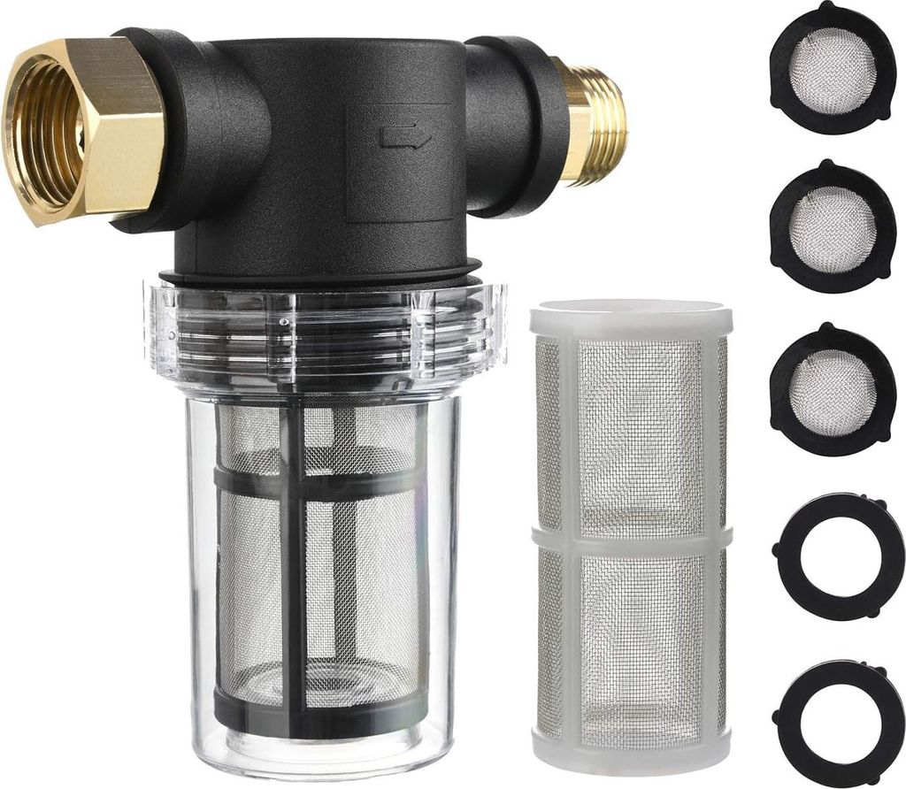 Gartenschlauchfilter für Hochdruckreiniger-Wasserzulauf, Inline-Sedimentfilter mit 40-Mesh-Sieb, zusätzliches 100-Mesh-Sieb