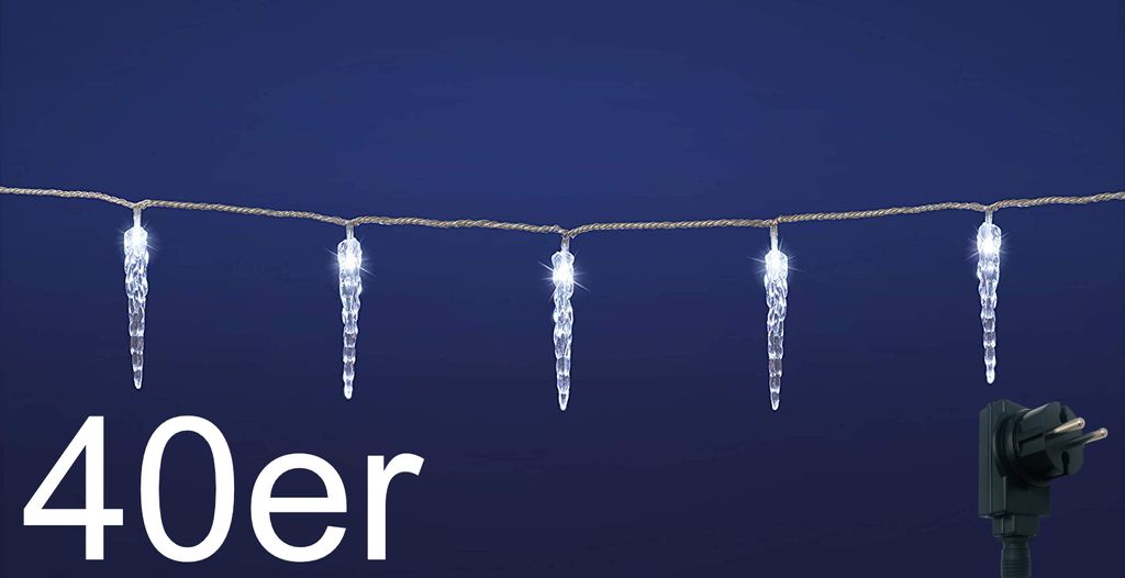 40er LED Eiszapfen Lichterkette, transparent, kaltweiß, Produktbild 