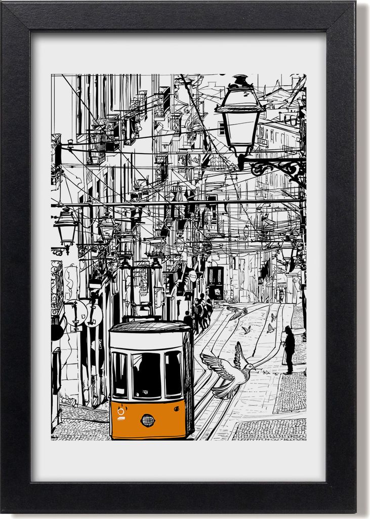 Bild 20x30 MDF-Rahmen, Wandkunst Straßenbahn in Lissabon