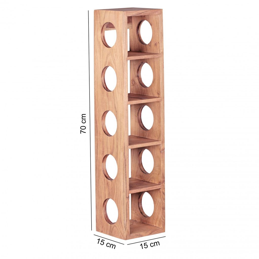 WOHNLING Weinregal MUMBAI Massiv-Holz Akazie Flaschen-Regal Wandmontage für 5 Flaschen Holzregal modern mit Ablage 70 cm