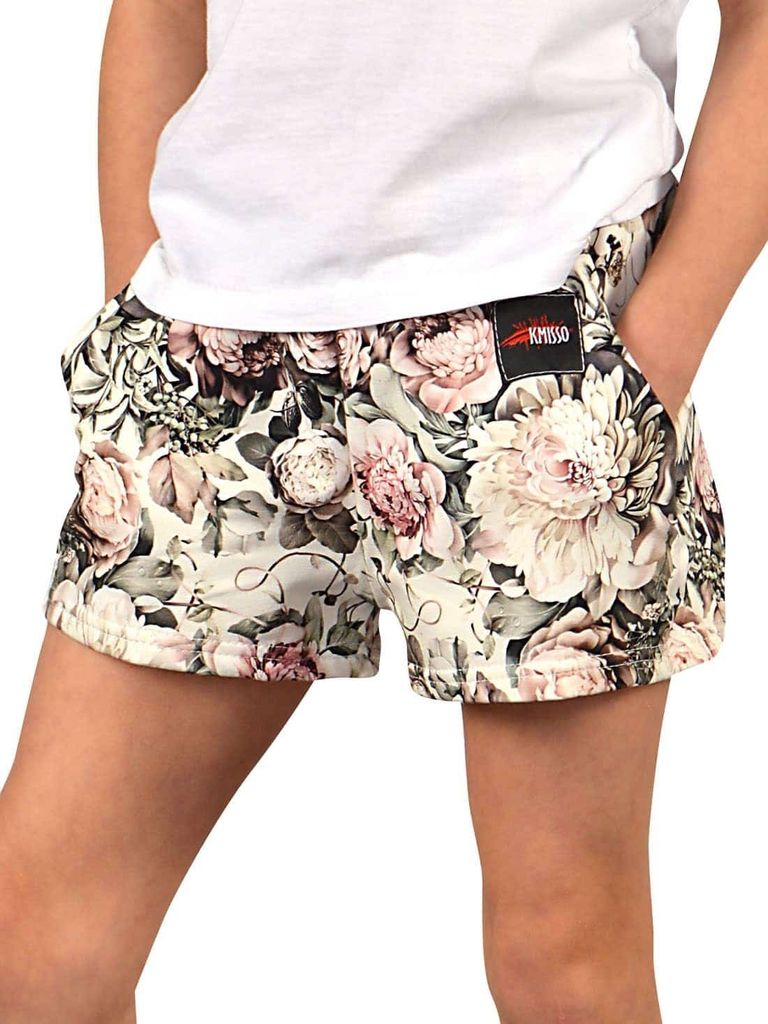 KMISSO Mädchen Shorts mit Blumenmuster Olivegrün-Blume 164