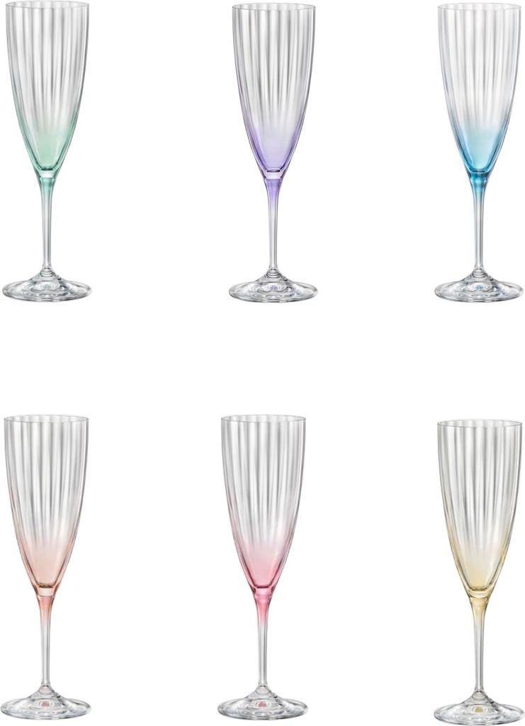 Sektgläser, Sektglas, Sektkelch, Model Kate Optic, Mehrfarbig, 220 ml, 6er Set Bohemia Kristallglas