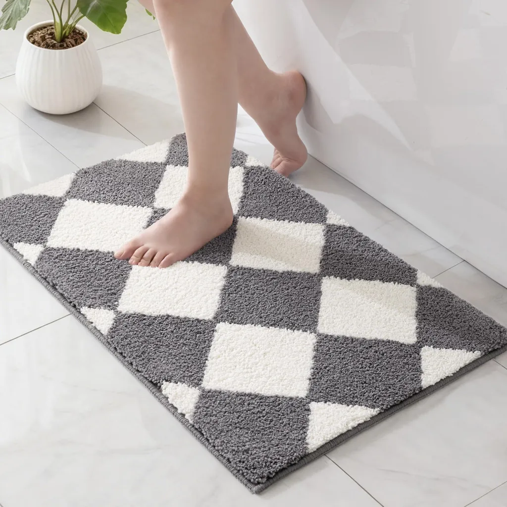 Tapis de douche absorbant et antidérapant, modèle gris en 40 x 60 cm