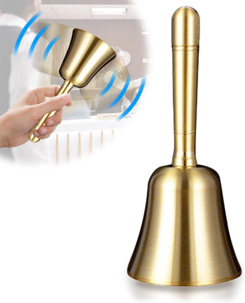 Handglocke aus goldenem Metall, 10 cm – traditioneller Stil, für Tischdekoration, Servieren, Hochzeiten, Schulen, Weihnachten