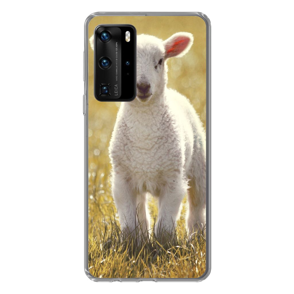 MuchoWow Handyhülle Schutzhülle Hülle für Huawei P40 Pro Lamm - Gras - Sonne Silikon Softcase Handy Hülle - Schutz