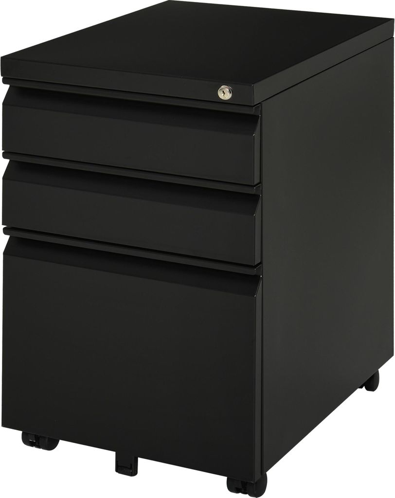 Rollcontainer, 3 Schubladen, 5 Räder, Hängeregister, abschließbar, Stahl, schwarz 39 x 48 x 60 cm