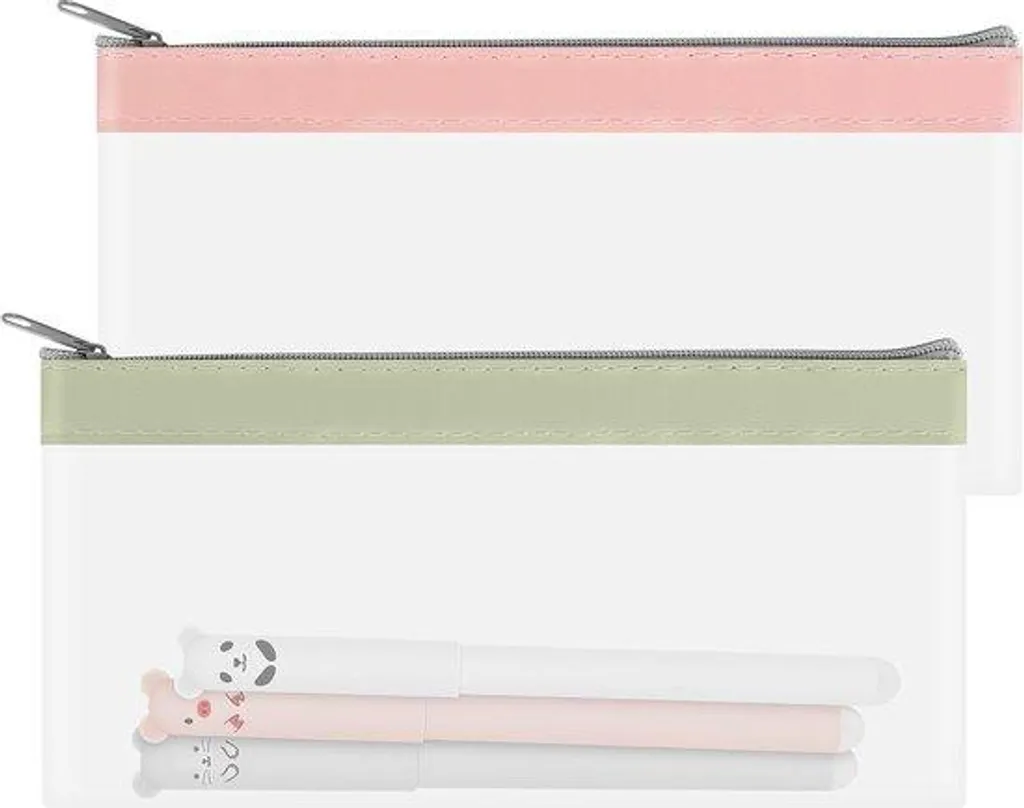 Trousse transparente design moderne Lot de 2 Pochettes Rose et Vert Zip