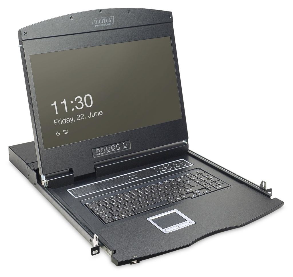 Digitus 19" LCD KVM Konsole, 16-Port VGA, deutsche Tastatur, 48,3 cm (19"), 1366 x 768 Pixel, 1000:1, TFT, 16,78 Millionen Farben, VGA
