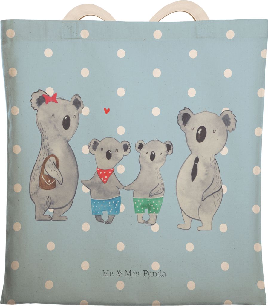 Mr. & Mrs. Panda Beutel Koala Familie zwei - Blau Pastell - Geschenk, Tote Bag, Tasche, Alltagstasche, shopping, Familienleben, Muttertag, Beutelta...