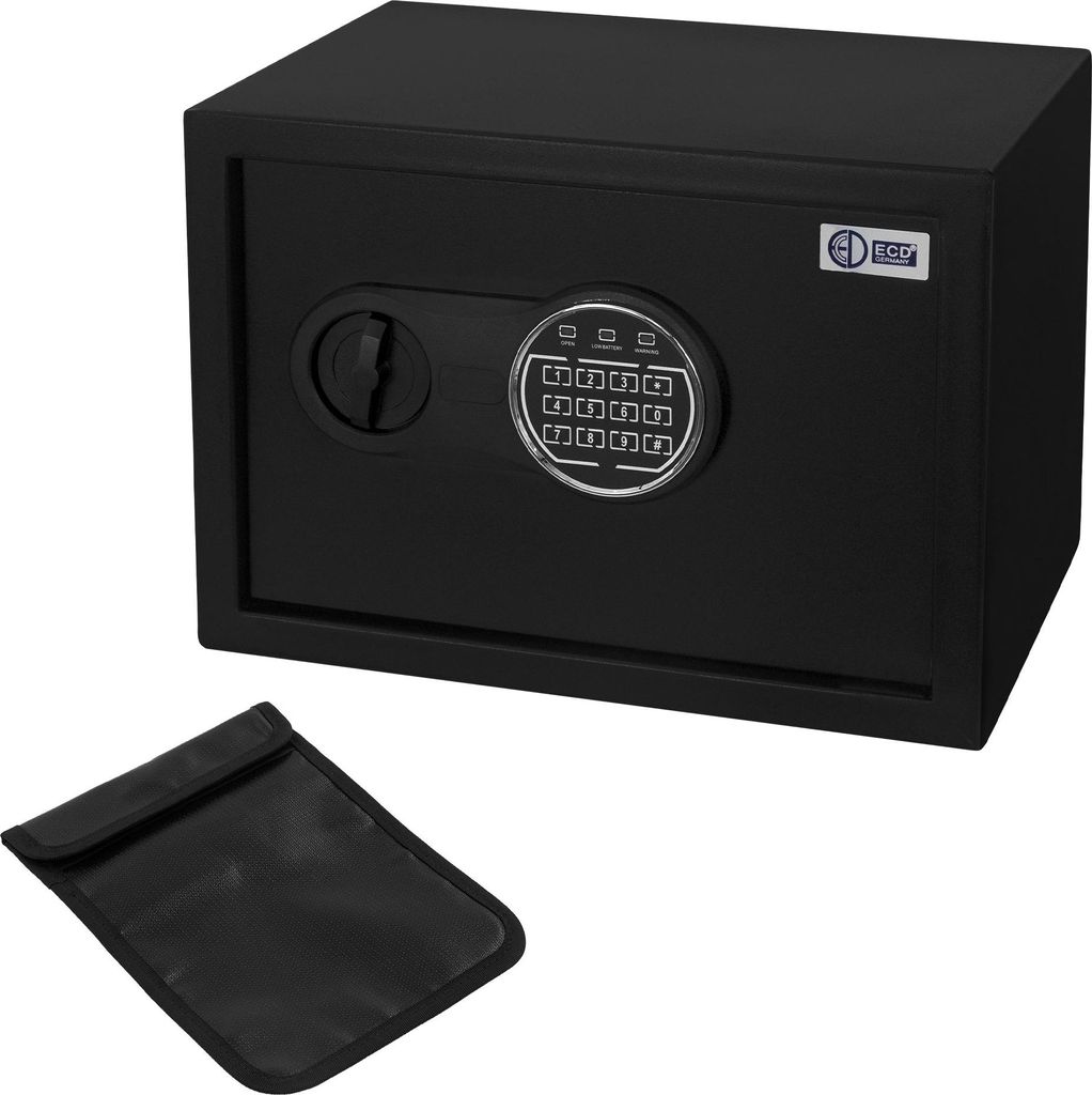 ECD Germany Safe Tresor 16L 35x25x25cm Stahl Wandtresor mit feuerfester Tasche Digitale Tastatur für Schmuck & Bargeld Möbelsafe PIN-Code & Schl...