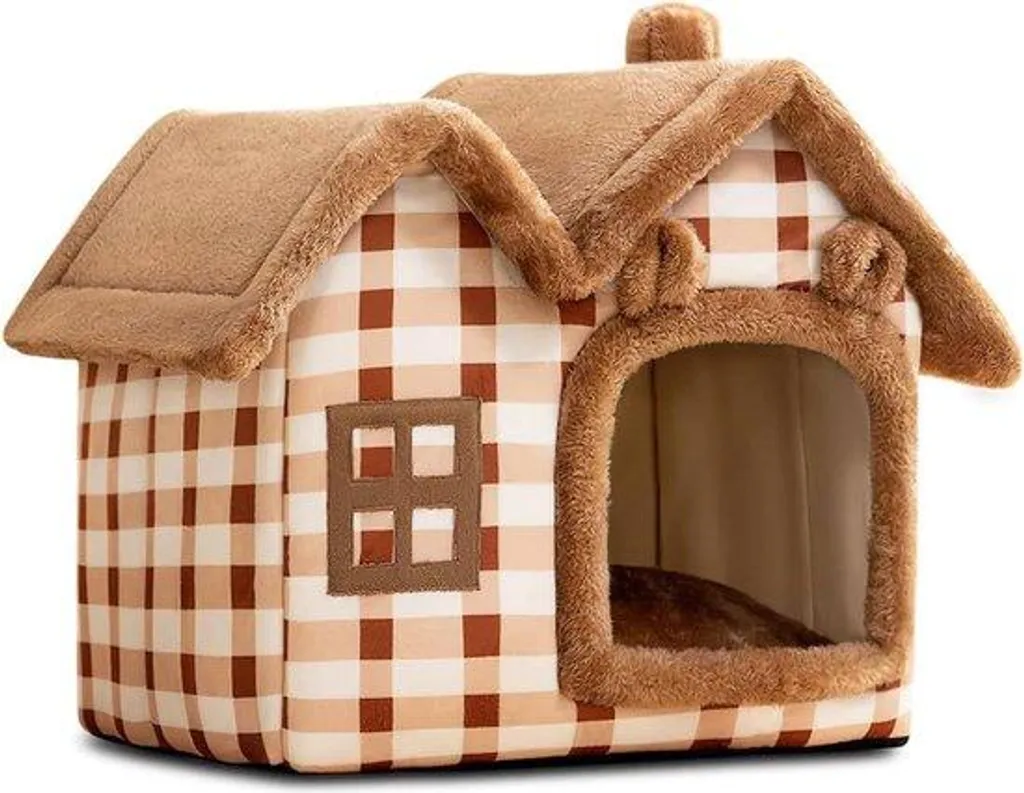 Couchage chat forme maison marron lavable pour un repos au chaud
