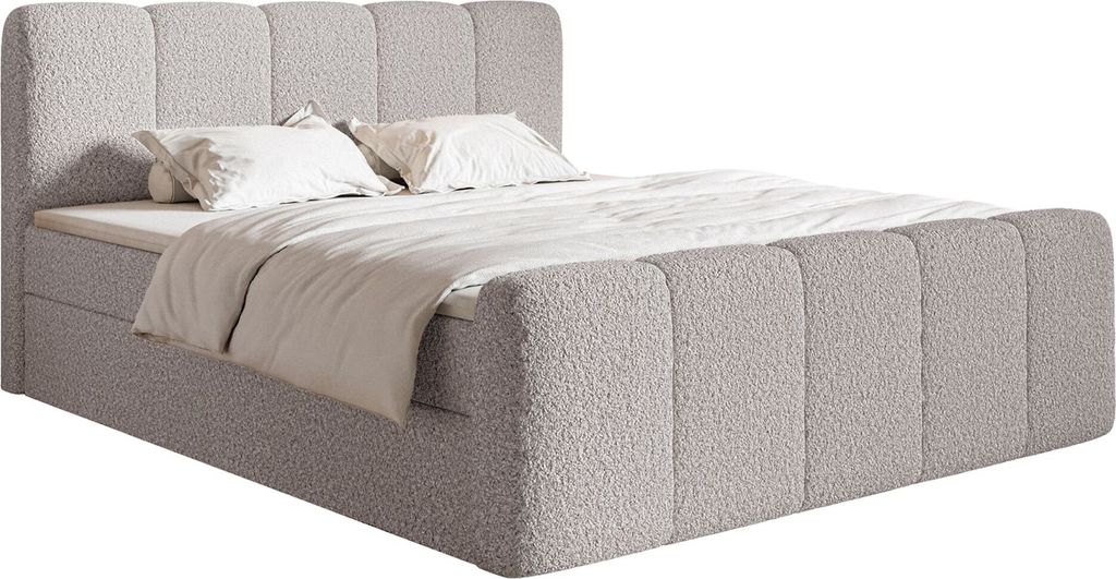 Selsey Cloudy II - Boxspringbett 180x200 cm, mit Bettkästen und Topper, Bouclé Taupe