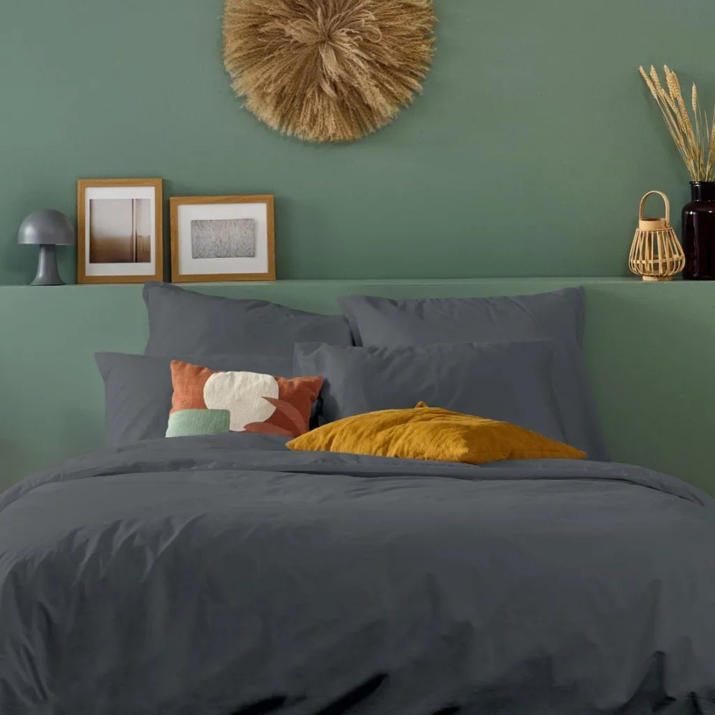Linge de lit en percale de coton 140x200 cm Bleu Câlin Anthracite