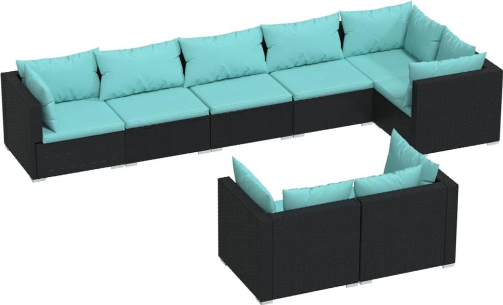 vidaXL 8-tlg. Garten-Lounge-Set mit Kissen Schwarz Poly Rattan
