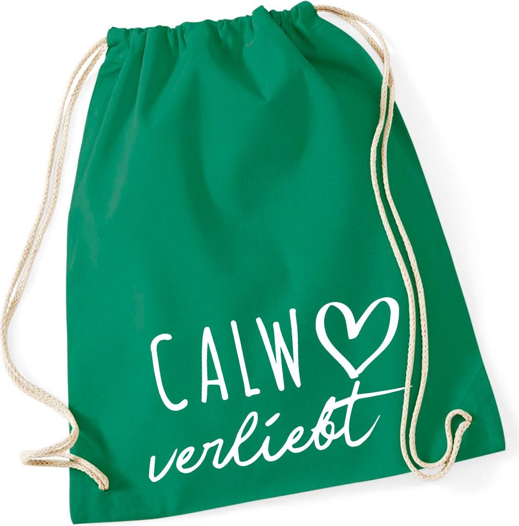 Huuraa Turnbeutel Calw verliebt 12 Liter Kelly Green Baumwolle Rucksack Geschenkidee