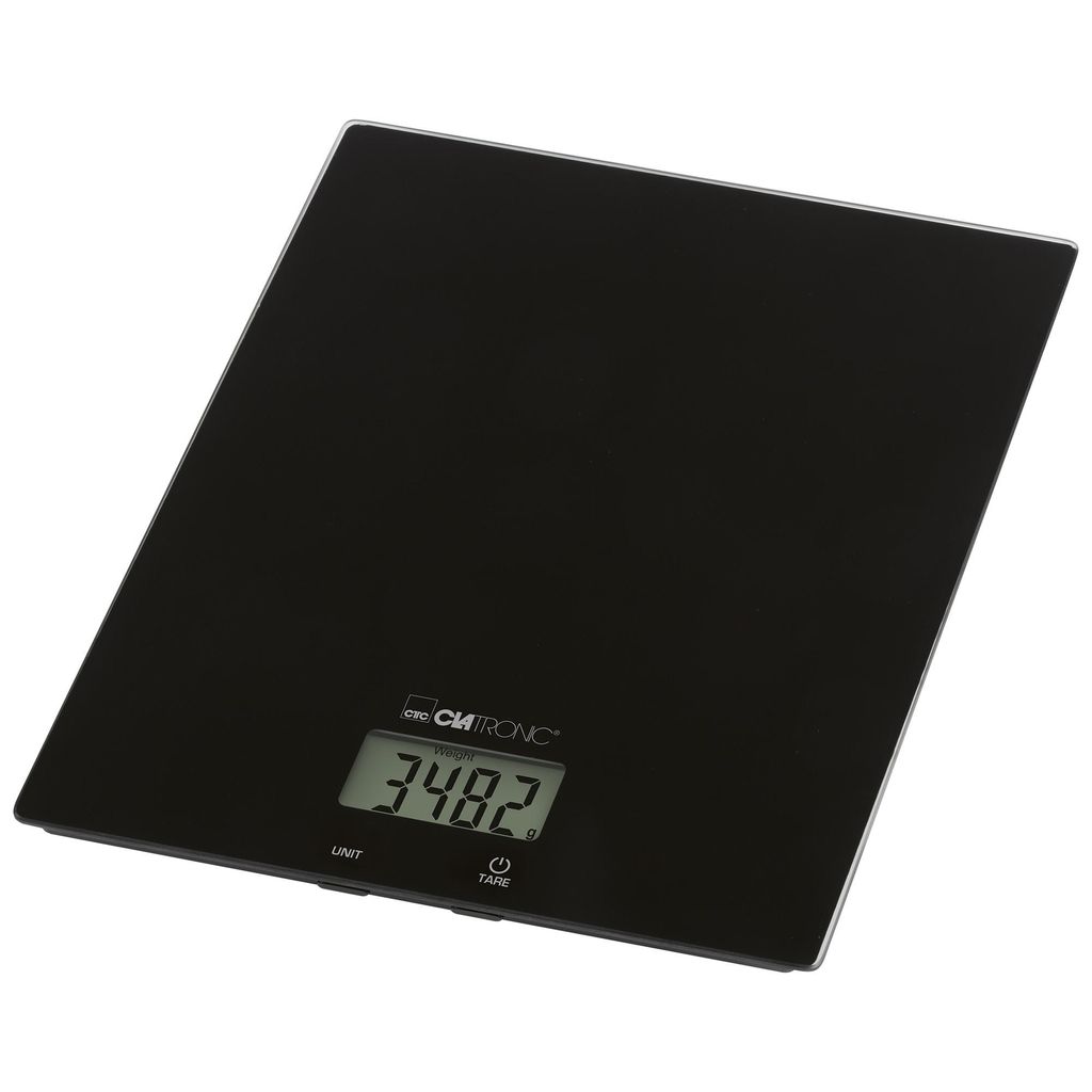 Clatronic Küchenwaage digital | 1g Schritte | bis zu 5kg | Zuwiegefunktion | gr, lb:oz, ml + Cup Einheit | digitale Küchenwaage | KW 3820 schwarz
