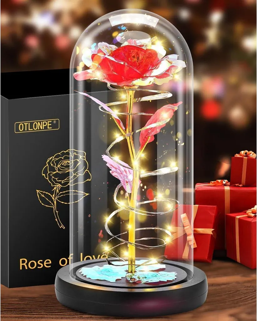 Rosa Eterna LED in Vetro: Arredamento Chic e Regalo Donna Elegante