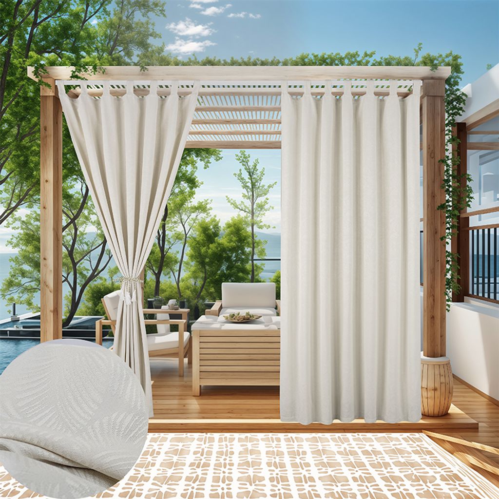 (132cm*238cm, Beige) 1 Stück Outdoor Vorhänge aus Baumwolle und Leinen, abnehmbare, klebrige Lasche mit Klettverschluss, zum Aufhängen, wasserdi...
