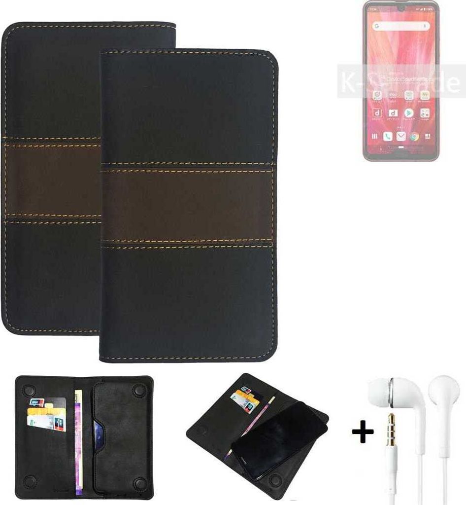 K-S-Trade Handyhülle + Kopfhörer kompatibel mit Sharp Aquos R3 Schutzhülle Walletcase Bookstyle Tasche Schutz Case Hülle Wallet Cover Kunstleder