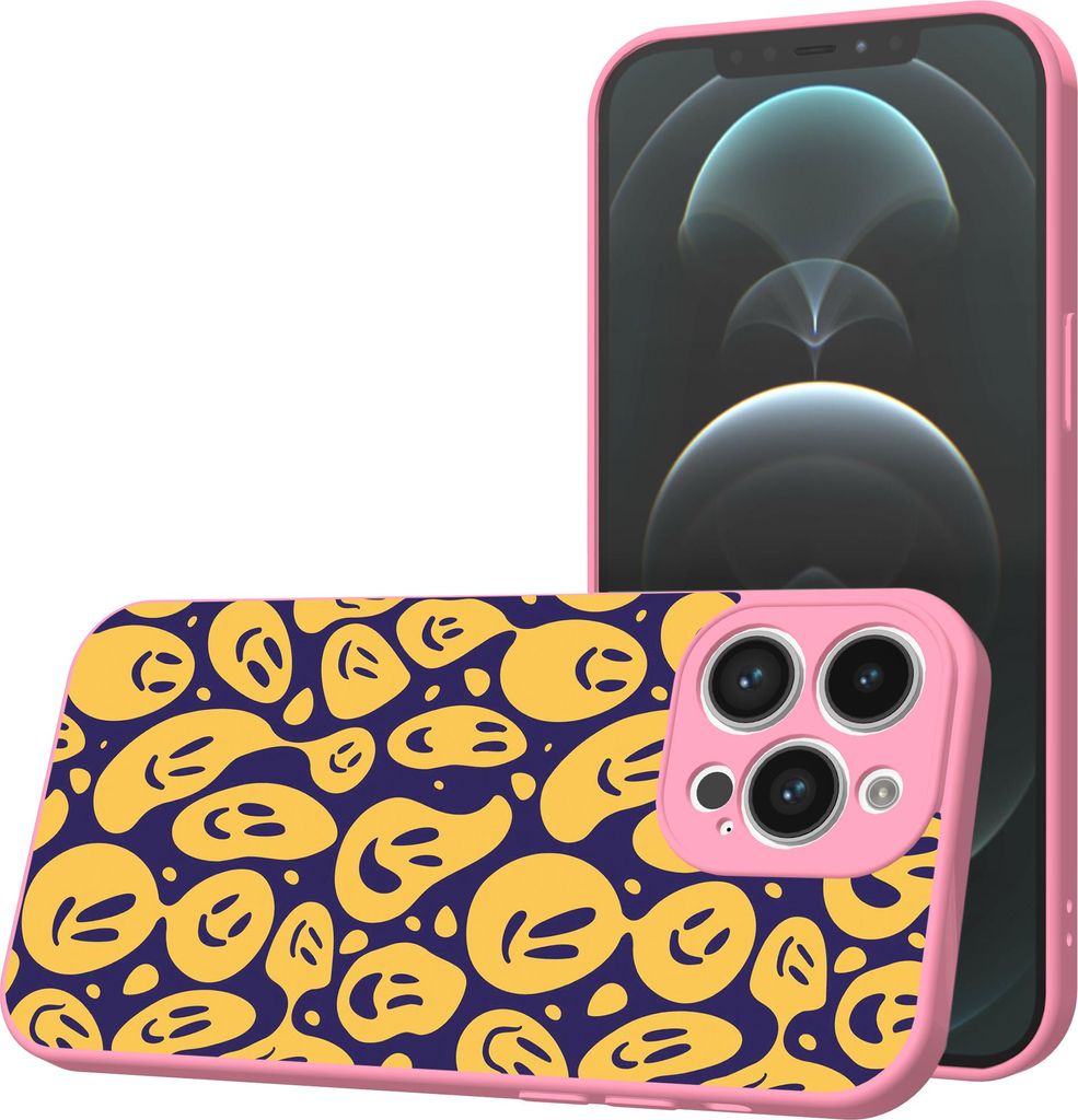 Smartphonica Handyhülle Geeignet für iPhone 12 Pro Max mit Smiley und Emoji Druck - TPU Back Cover Case Smiley und Emoji Design - Rosa