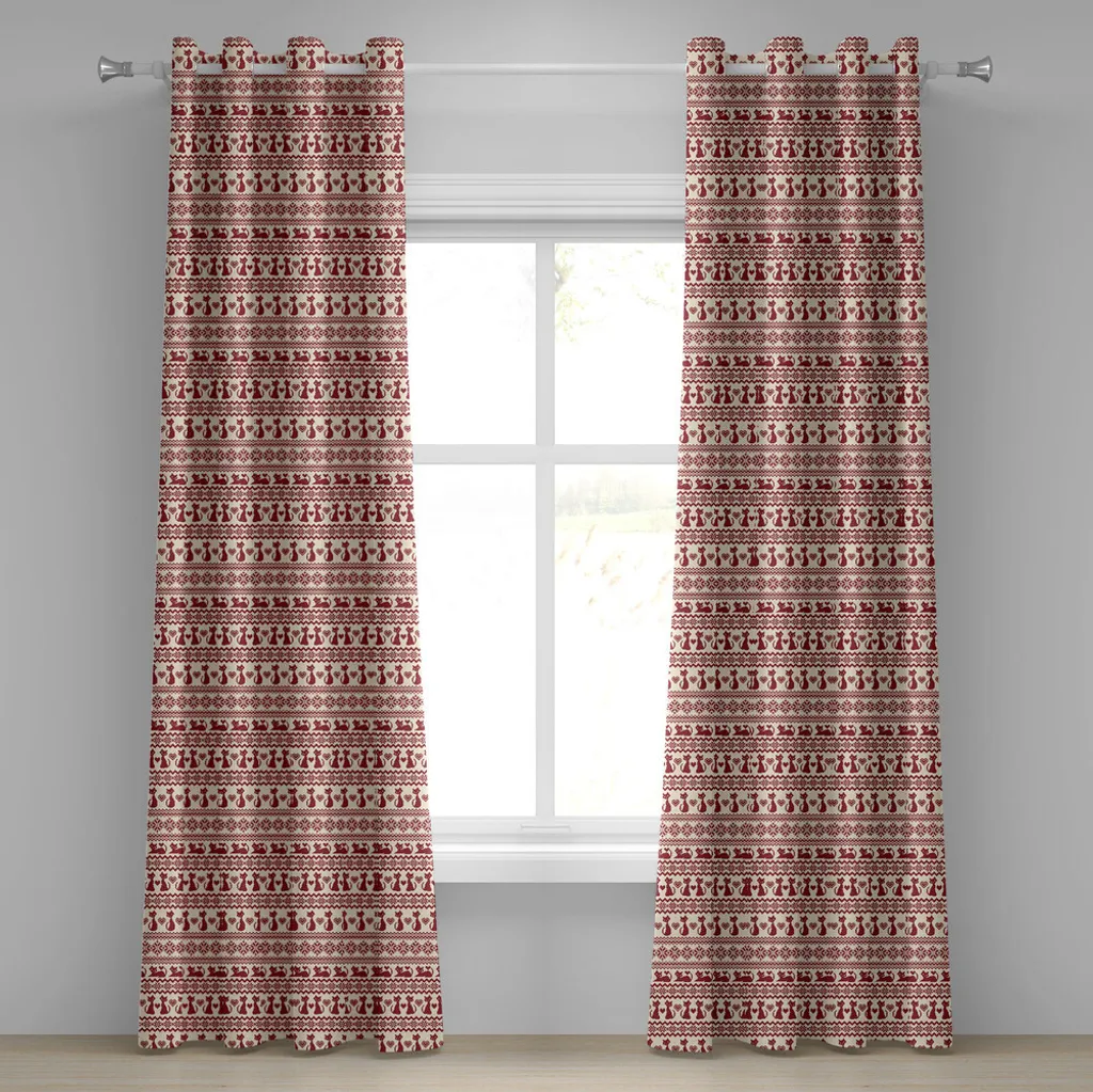 Paire de rideaux décoratifs Chat et Noël Pixel Art 280 x 245 cm Beige