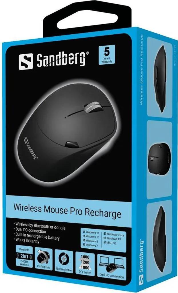 Souris sans fil pour ordinateur portable Sandberg Pro, idéale télétravail