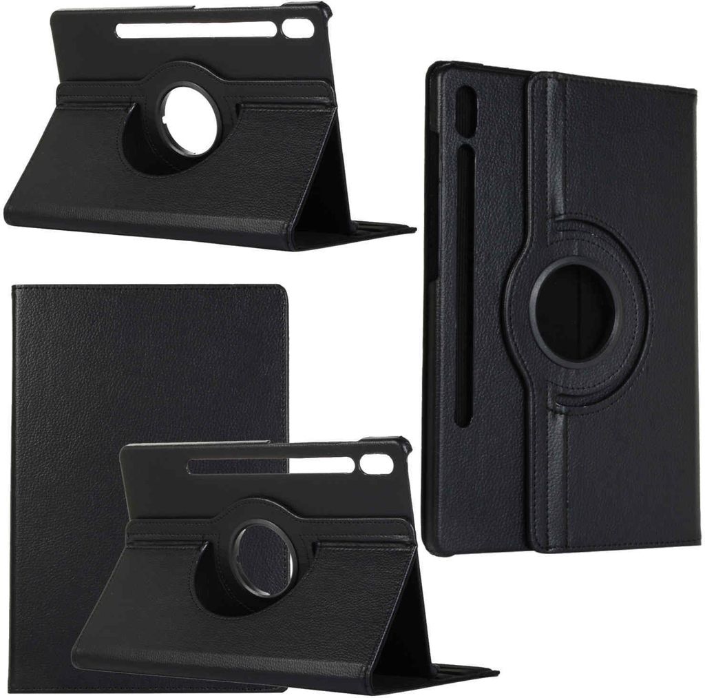 Für Samsung Galaxy Tab S10 / S9 / S8 Ultra Schwarz 360Grad Kunst Leder Hülle Tablet Tasche