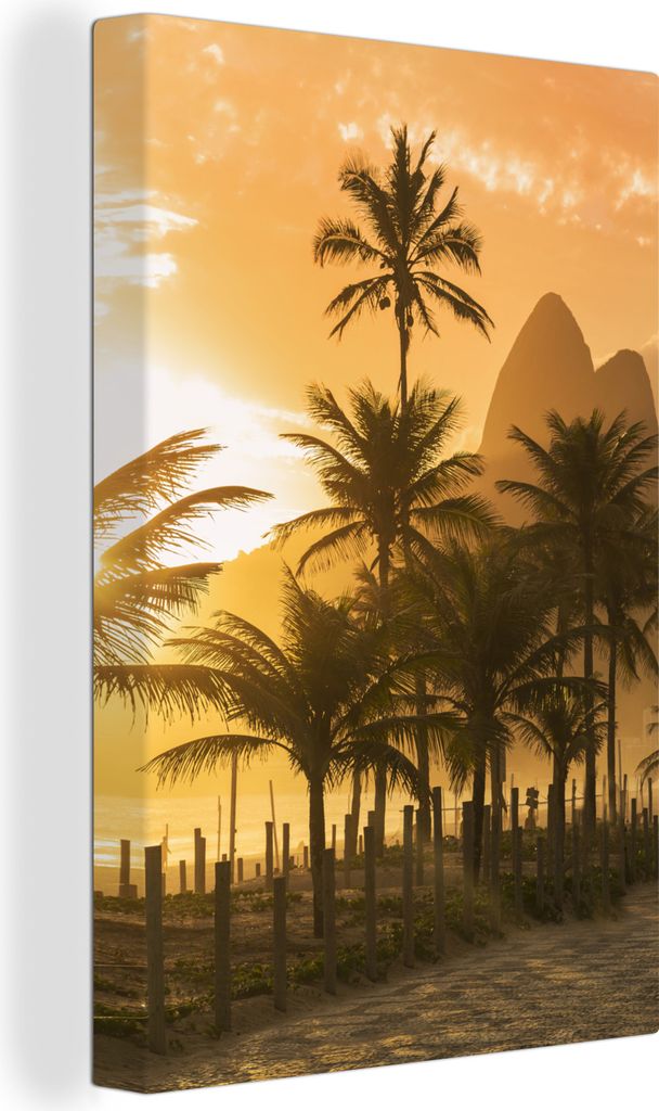 OneMillionCanvasses - Leinwandbilder - 90x140 cm, Palmen bei Sonnenuntergang am Strand von Ipanema in Rio De Janeiro, Wandbilder Kunstdruck Wandd...