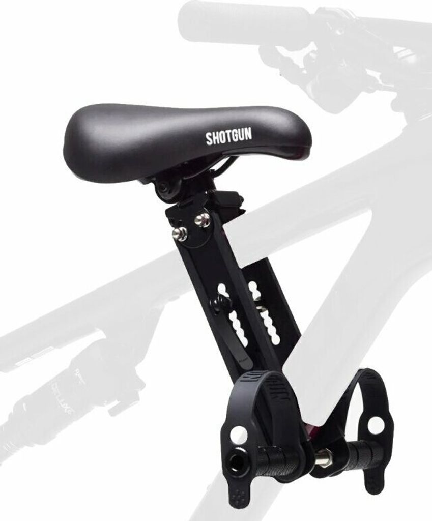 A black bicycle child seat mounted on a bicycle frame.