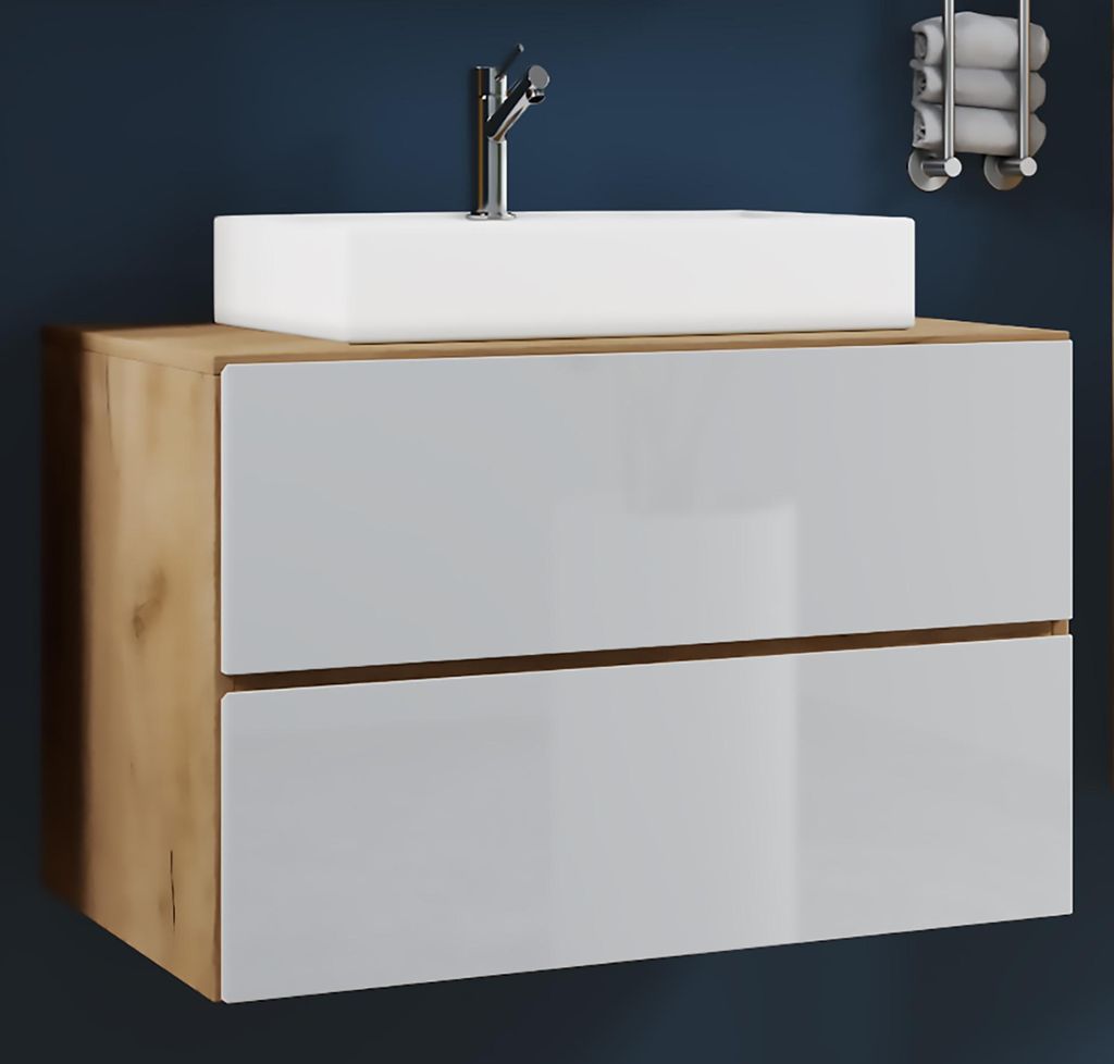 VCM 2-tlg. Waschplatz Waschtisch | Waschbecken Unterschrank Breite 80 cm | Badmöbel Set mit Schubladen | Lendas