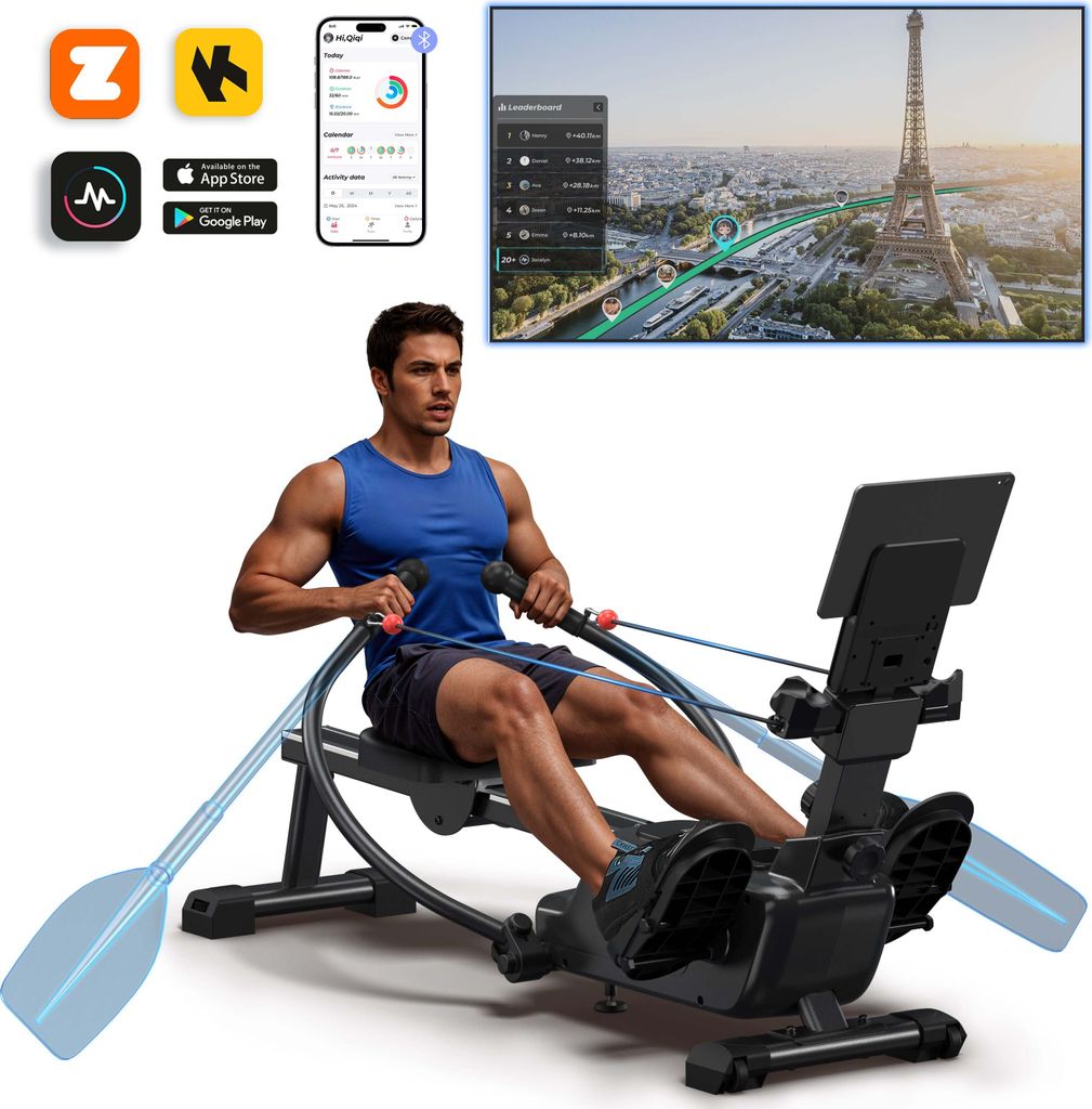Rameur pliable à double rame magnétique MERACH, 16 niveaux Image du produit 