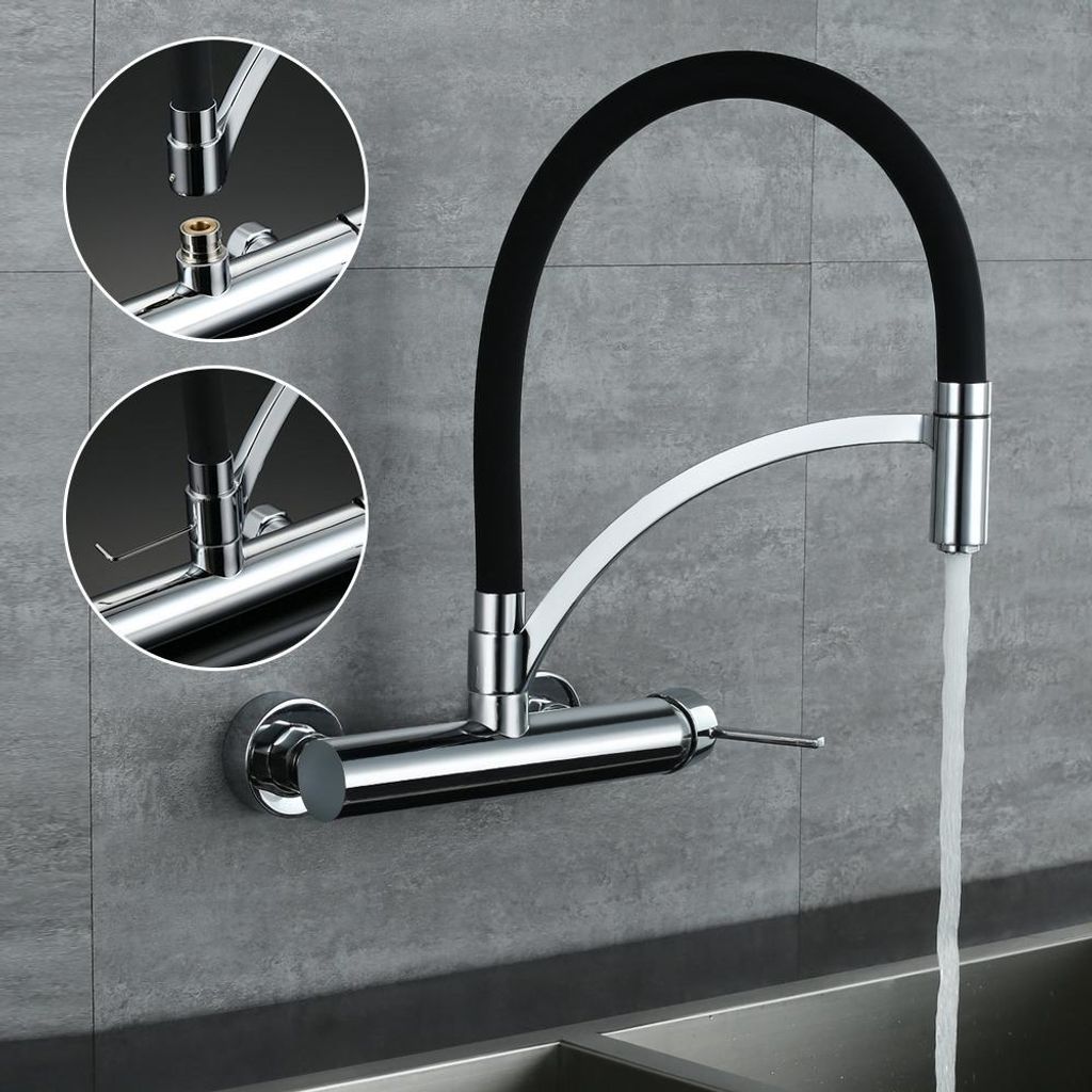 Wasserhahn Küche Messing Wandmontage Schwarz,180° drehbar Produktbild 