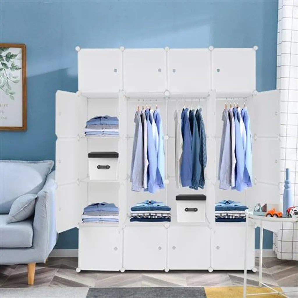 Armoire de Rangement 20 Cubes Blancs : Structure Stable et 3 Tringles