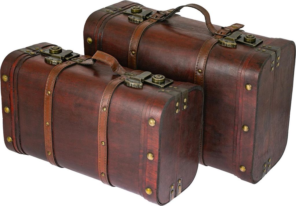 HMF Schatztruhe groß aus Holz mit Schnappverschlüssen, 2er Set, 40 + 45 cm, Peru