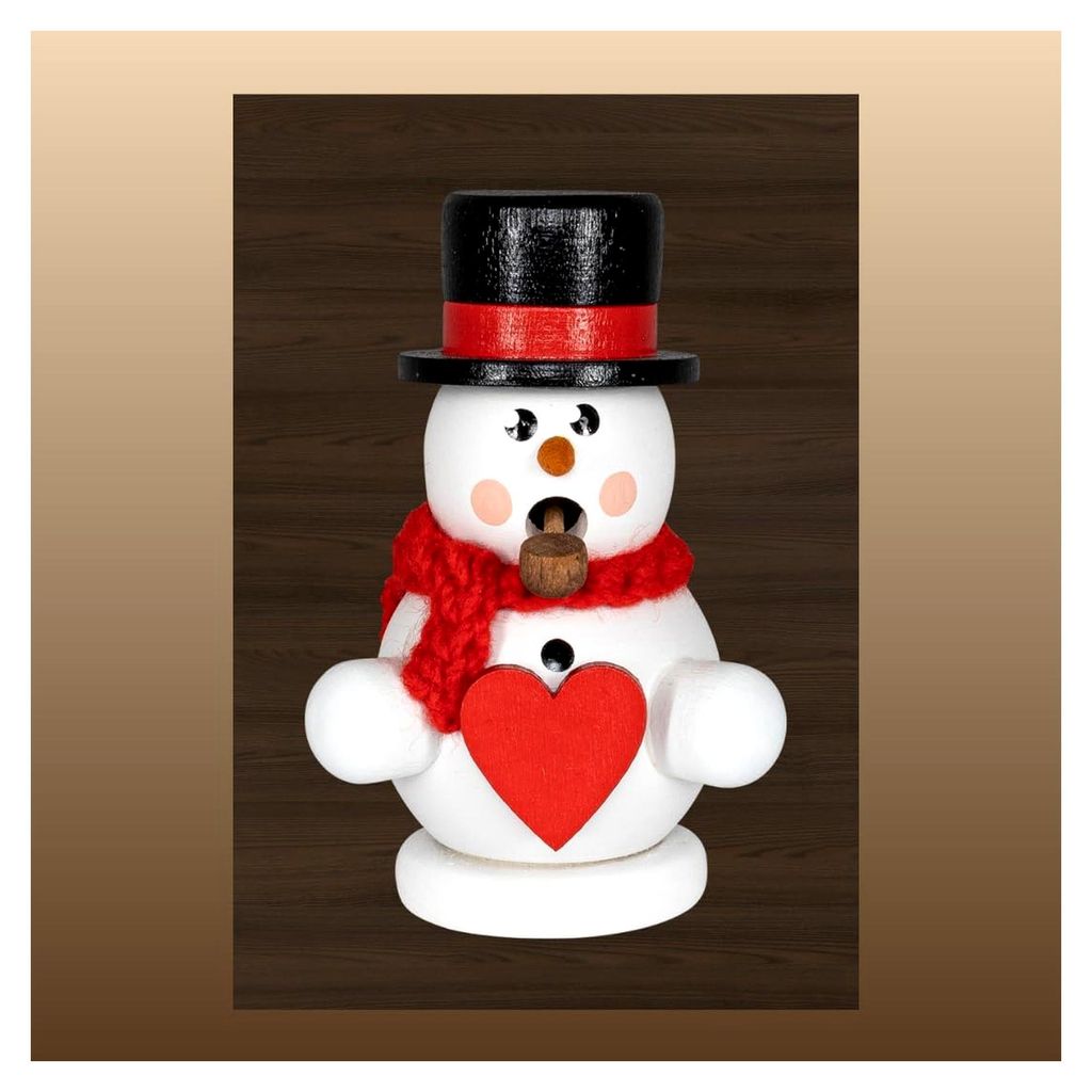Räuchermann Schneemann in Weiß mit Herz aus dem Erzgebirge - Räucherfigur aus Holz - Höhe 8 cm - Weihnachtsdekoration - Geschenkidee - Innendek...