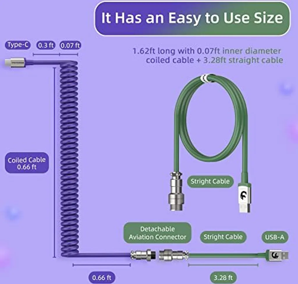 UCINNOVATE Cavo A Spirale Per Tastiera Meccanica - USB-C A USB-A 1,8m Con Connettore Aviator Staccabile - Doppia Guaina E Schermatura