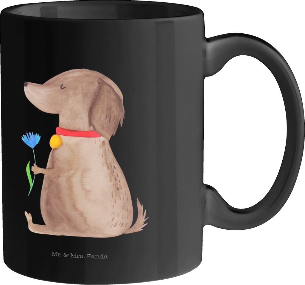 Mr. & Mrs. Panda Teetasse Hund Blume - Schwarz - Geschenk, Kaffeepott, Teebecher, Kaffeetasse, Sprüche, Niedlich, Hunde, Süß, Pott, Tasse