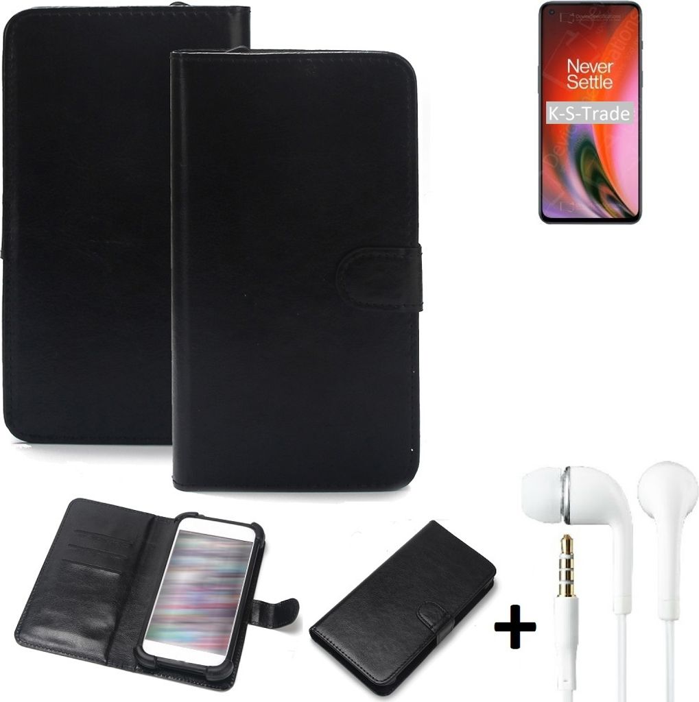 K-S-Trade Wallet Case Handyhülle kompatibel mit OnePlus Nord 2 5G Schutzhülle Flip cover Flipstyle Tasche Hülle Flipcover Slim Bumper schwarz + in