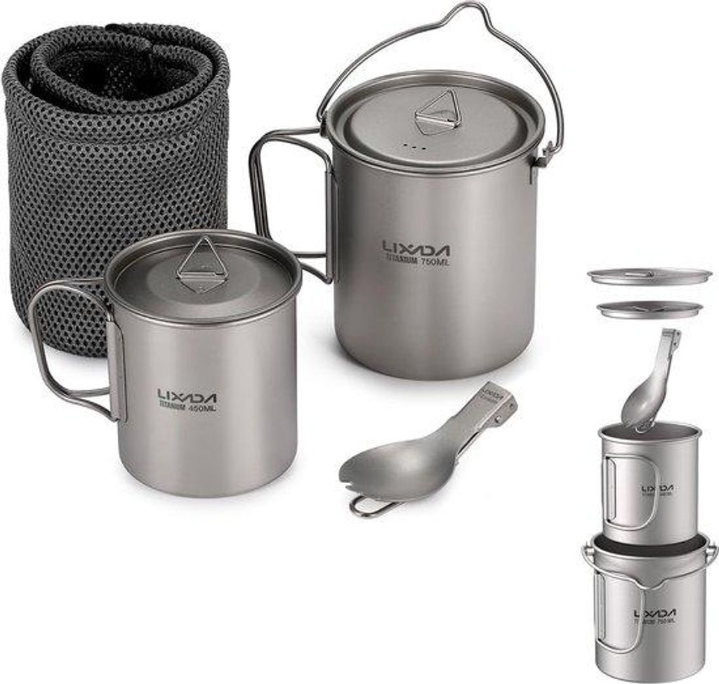 Titanium Campingpan - Ultralicht - Opvouwbaar - mit Haken - für Picknick - Wandeln - Kamperen - Silber
