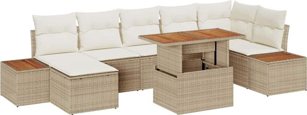 Garten-Sofa-Set mit Speicher 8 pcs Beige Poly Rattan
